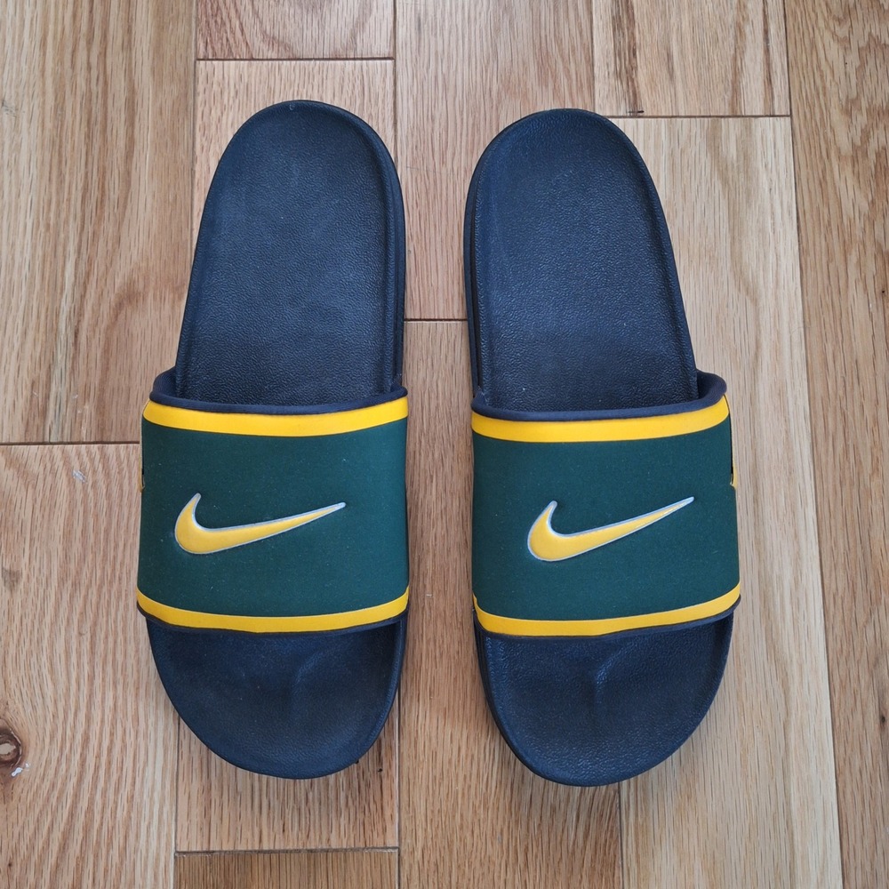 Nike Green Bay Packers NFL Slides Sandals Swoosh Logo Green Yellow Mens 12in